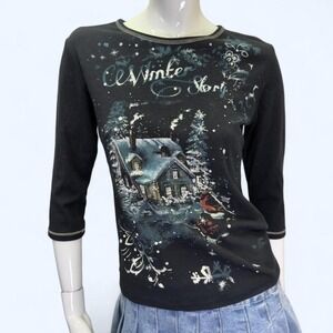 Jess‎ & Jane "Winter Story" graphic top made in USA